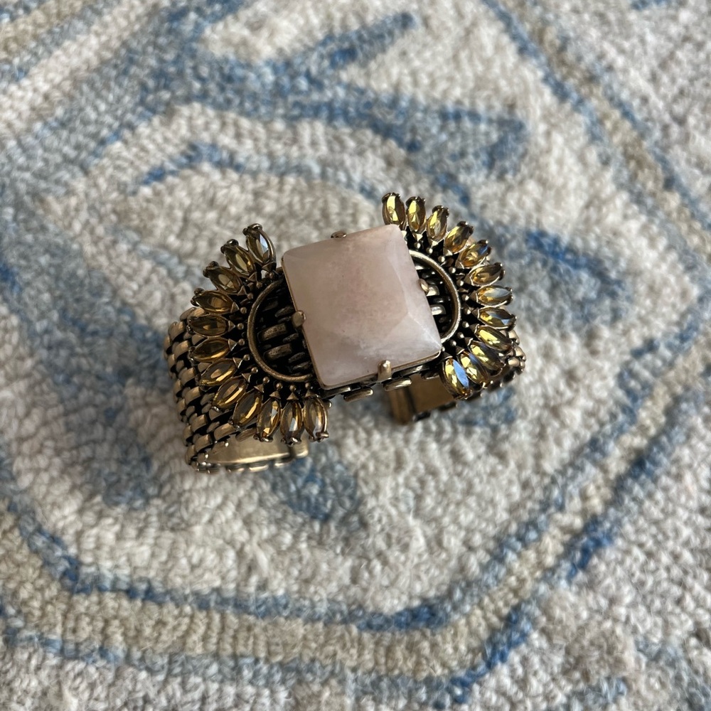 J Crew brass cuff with pink stone